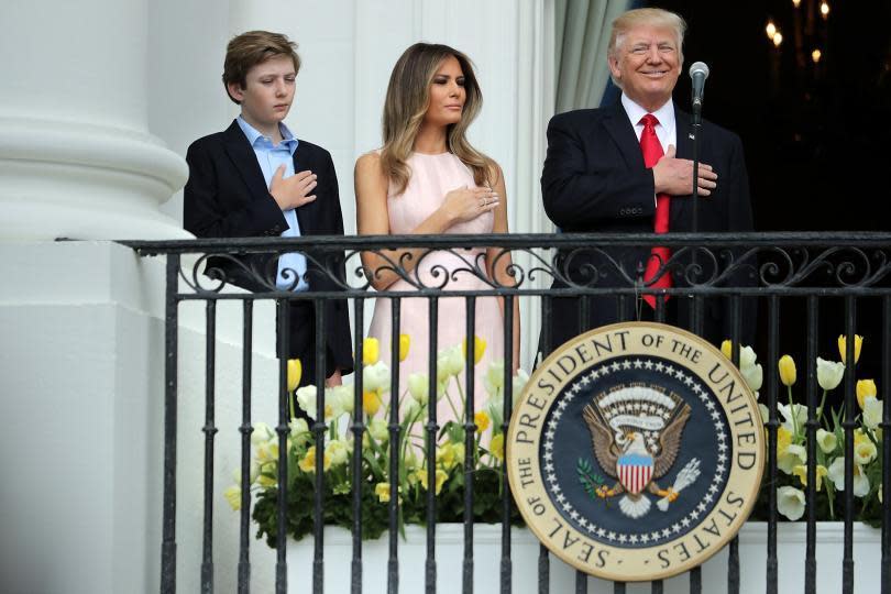 President Donald Trump says his youngest son has been accepted into a school in Washington D.C. and will soon move to the White House with his mother, Melania Trump.