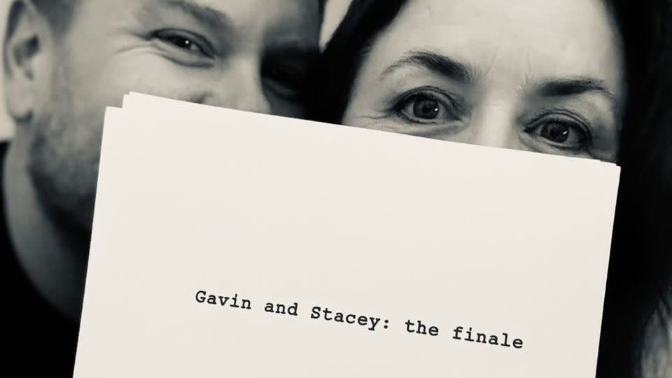 James Corden announced the final "Gavin and Stacey" episode by posting a photo of himself and Ruth Jones holding the script for the finale. - From James Corden/Instagram