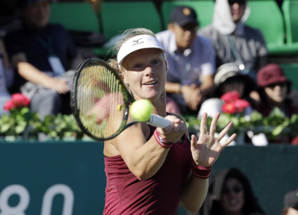 Kiki Bertens went through a rollercoaster of emotions after narrowly failing to qualify for the WTA Finals Singapore, then being told she was to replace the injured Simona Halep. PHOTO: Yahoo News Singapore