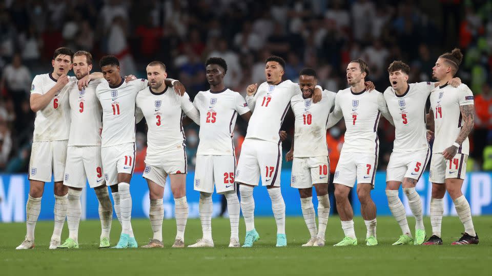 England players look on during a penalty shootout at the Euro 2020 final match at Wembley Stadium in London. Italy prevailed against England in the July, 2021 match. - Carl Recine/Pool/Reuters