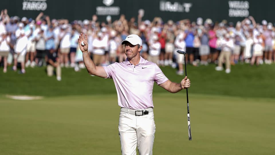 McIlroy salutes the crowd after another win at Quail Hollow. - Jim Dedmon/USA TODAY Sports/Reuters