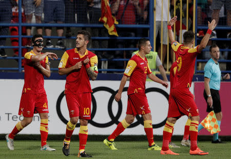 Soccer Football - 2018 World Cup Qualifications - Europe - Montenegro vs Romania - Podgorica, Montenegro - September 4, 2017. Montenegro's Stevan Jovetic celebrates scoring first goal. REUTERS/Stevo Vasiljevic