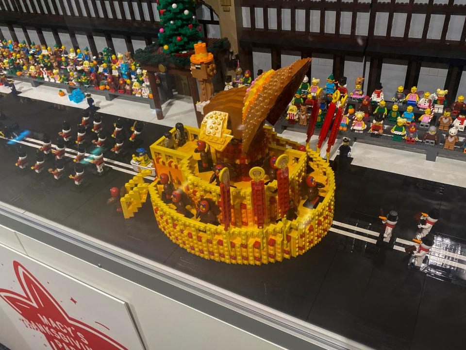 Macy's Thanksgiving Day Parade turkey float made out of Legos.