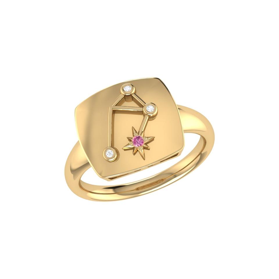 Libra Scales Pink Tourmaline & Diamond Constellation Signet Ring