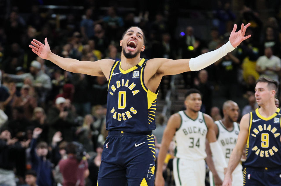Tyrese Haliburton and the Pacers poured in 142 points on Wednesday. (Andy Lyons/Getty Images)