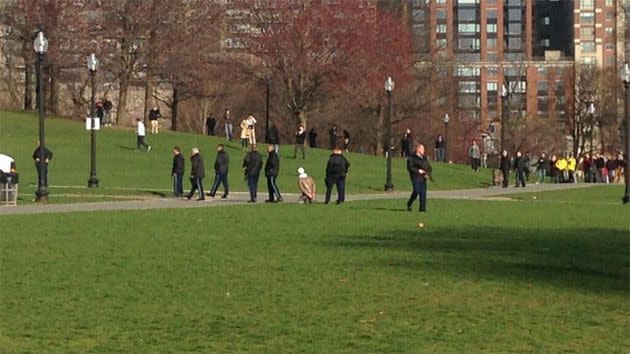 @Eric_Twardzik: Man on Boston common has been handcuffed. Police shouting at people to clear the area.