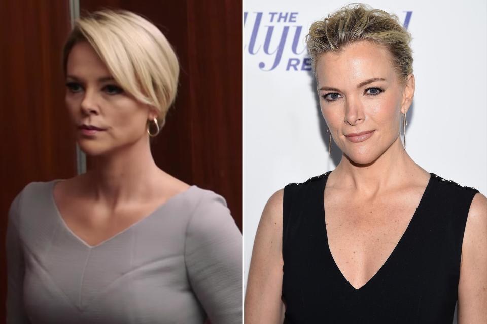 This transformation made us (<a href="https://people.com/movies/twitter-cant-believe-how-much-charlize-theron-looks-like-megyn-kelly-in-bombshell-im-shook/" rel="nofollow noopener" target="_blank" data-ylk="slk:and the rest of the Internet;elm:context_link;itc:0;sec:content-canvas" class="link ">and the rest of the Internet</a>) do a serious double-take: Theron is the spitting image of former Fox News anchor Megyn Kelly in <em>Bombshell</em><em>. </em> The film, which debuts in December, promises to be a “revealing look inside the most powerful and controversial media empire of all time; Fox News, and the explosive story of the women who brought down the infamous man [Roger Ailes] who created it.”