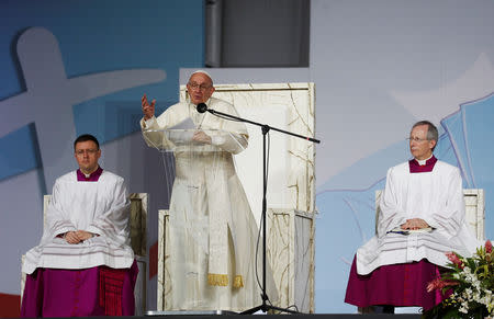 Pope Francis delivers his speech during a vigil at Saint Paul II Metro Park during World Youth Day in Panama City, Panama January 26, 2019. REUTERS/Alessandro Bianchi