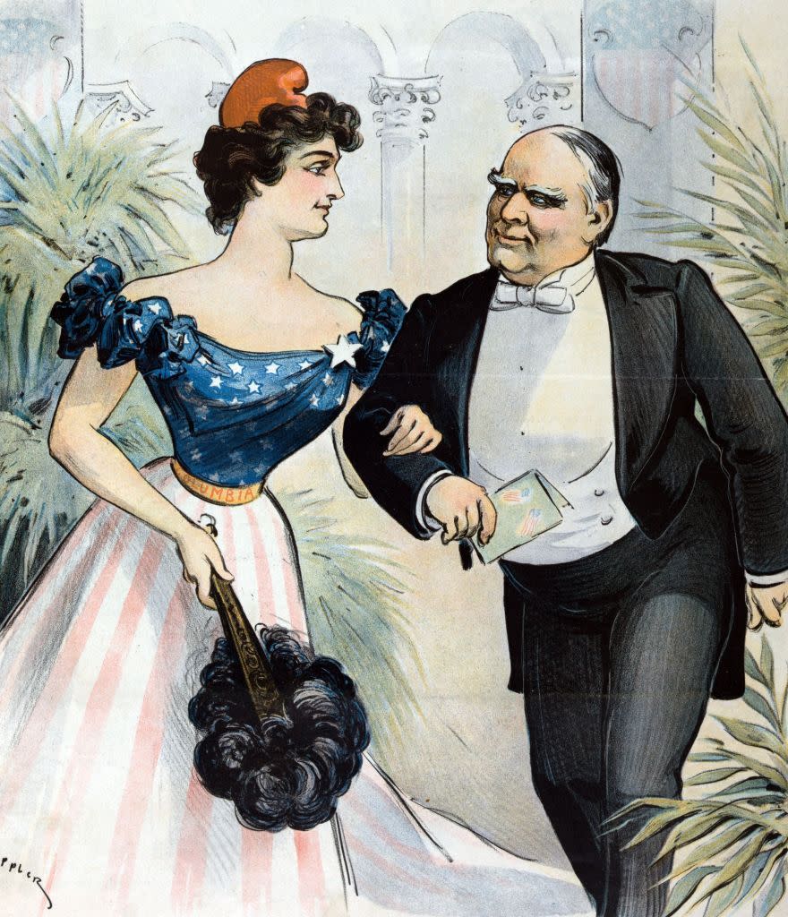 <p>For William McKinley's second inauguration, an artist illustrates him arriving at his inaugural ball, which was held on the evening of March 4, 1901. </p>