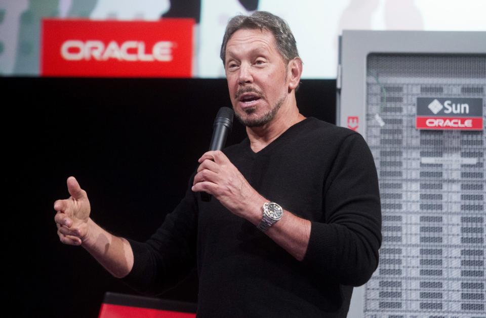 Oracle Corp Chief Executive Larry Ellison introduces the Oracle Database In-Memory during a launch event at the company's headquarters in Redwood Shores, California in this June 10, 2014 file photo. Oracle Corp said it would buy Micros Systems in a $5.3 billion deal as the world's No. 2 business software maker looks to boost flagging growth through acquisitions. REUTERS/Noah Berger/Files (UNITED STATES - Tags: SCIENCE TECHNOLOGY BUSINESS)