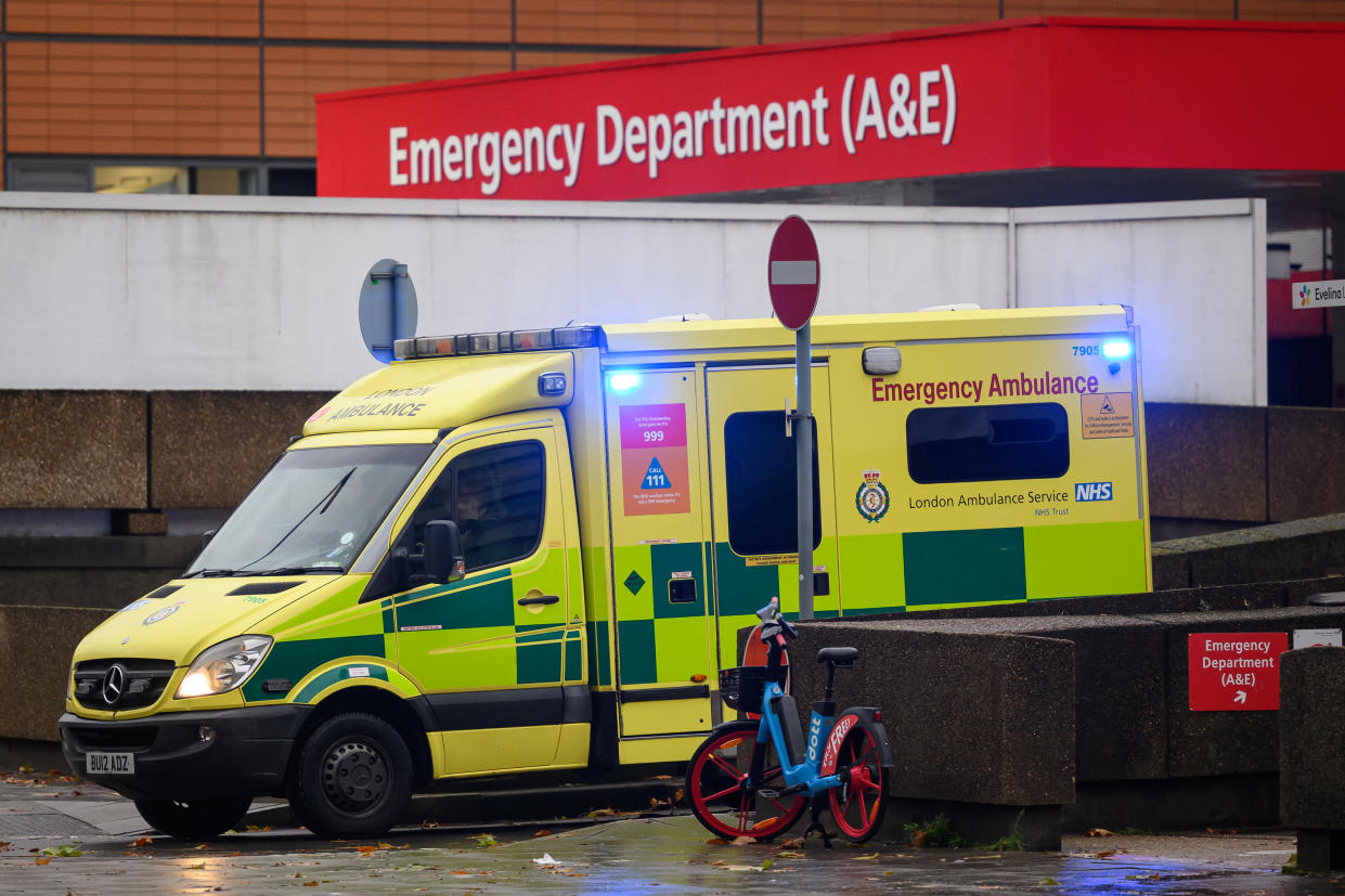 LONDON, ENGLAND - DECEMBER 19: Ambulance teams work in the Accident and Emergency zone of St Thomas' Hospital on December 19, 2022 in London, England. The NHS will experience strikes by both Nurses and ambulance workers this week. Army personnel are being used by the government to fill some of the gaps in the ambulance service as strikes will affect 10 trusts across the UK.  (Photo by Leon Neal/Getty Images)