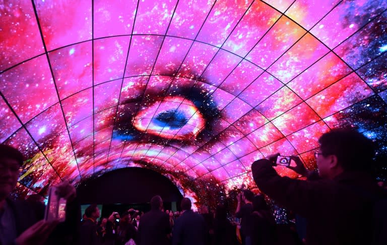 CES 2018 features some 3,900 exhibitors from small startups to major electronics firms: this image shows video display technology last year from South Korea's LG