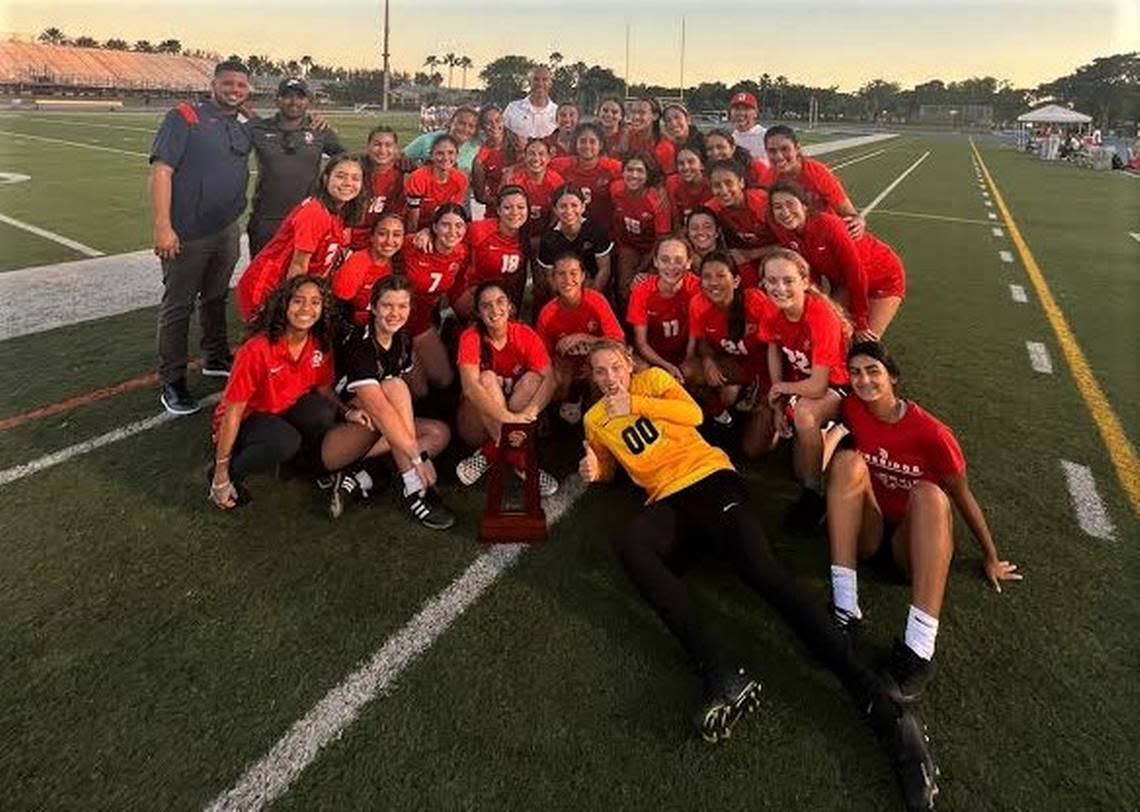 The Doral Academy girls’ soccer team won a district title.