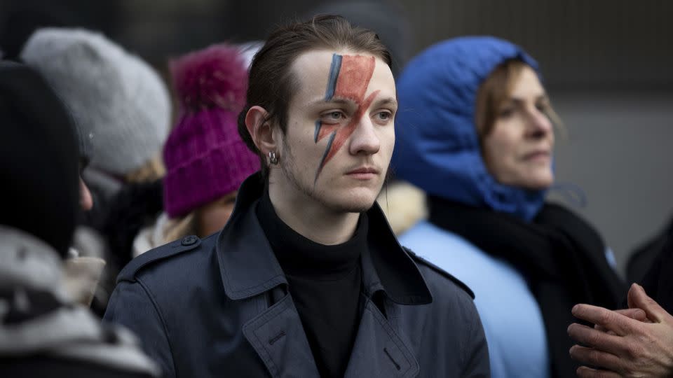 A fan pictured at Monday's inauguration with lightning bolt face paint, used by Bowie during an early period of his career. - Tom Nicholson/Shutterstock