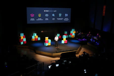 Ilan Frank, Head of Product at Slack, presents during the business messaging company's event in San Francisco, California, U.S. January 31, 2017. REUTERS/Beck Diefenbach