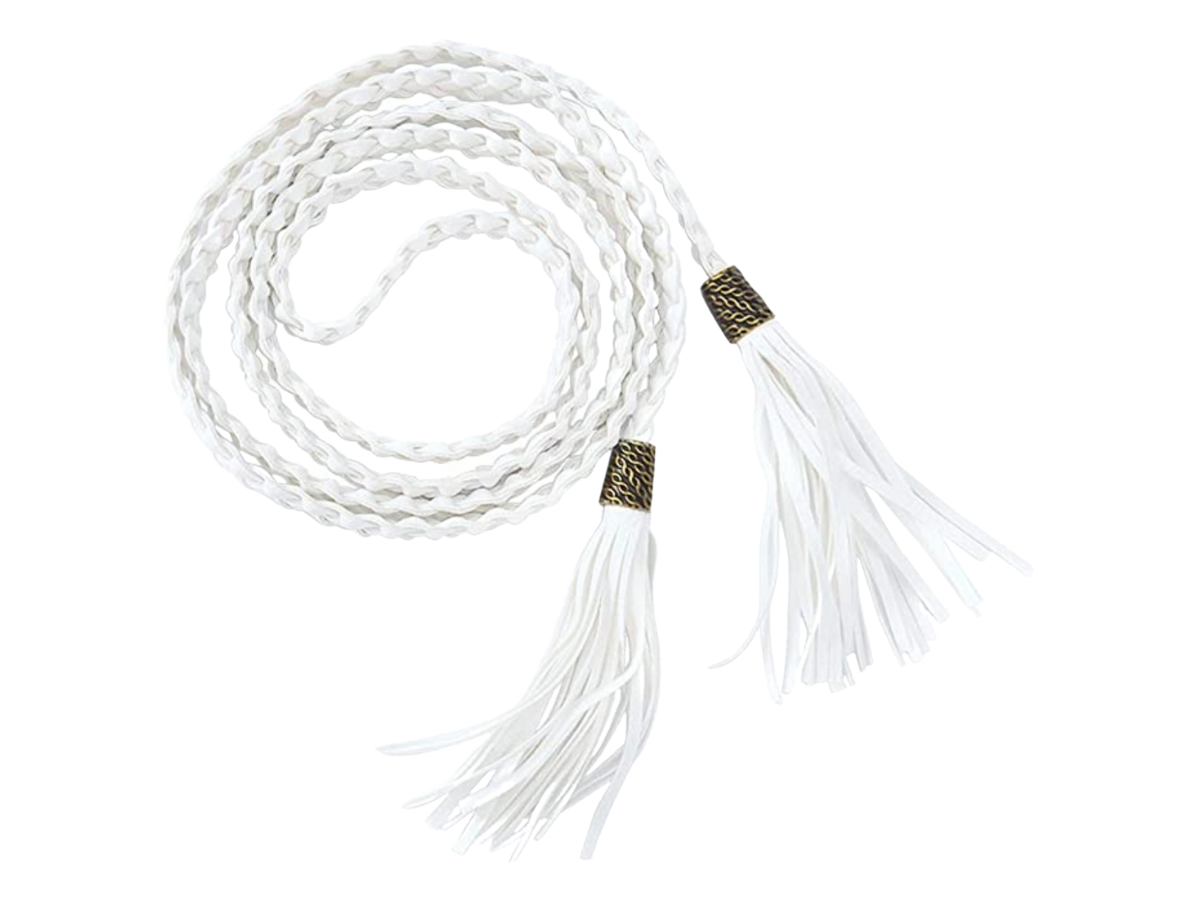 White Skinny Woven Tassel Belt 