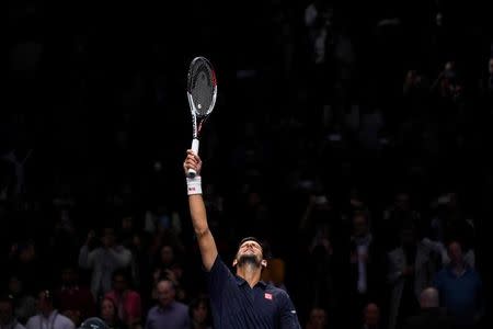 Britain Tennis - Barclays ATP World Tour Finals - O2 Arena, London - 19/11/16 Serbia's Novak Djokovic celebrates winning his semi final match against Japan's Kei Nishikori Reuters / Toby Melville Livepic