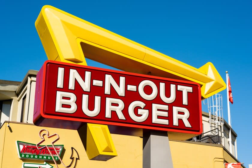 SAN FRANCISCO, UNITED STATES - 2020/01/23: American regional chain of fast food restaurants In-N-Out Burger sign seen at one of their restaurants. (Photo by Alex Tai/SOPA Images/LightRocket via Getty Images)