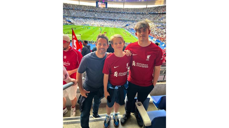 Jamie Redknapp and his sons at a football match