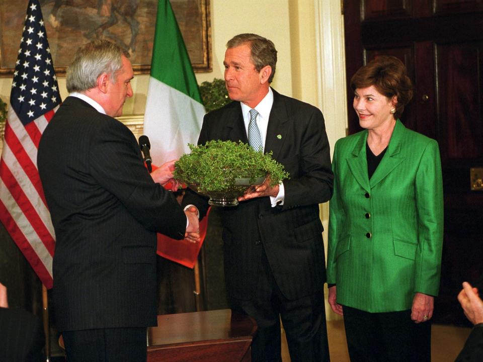 The Bushes celebrate St. Patrick's Day in 2001.