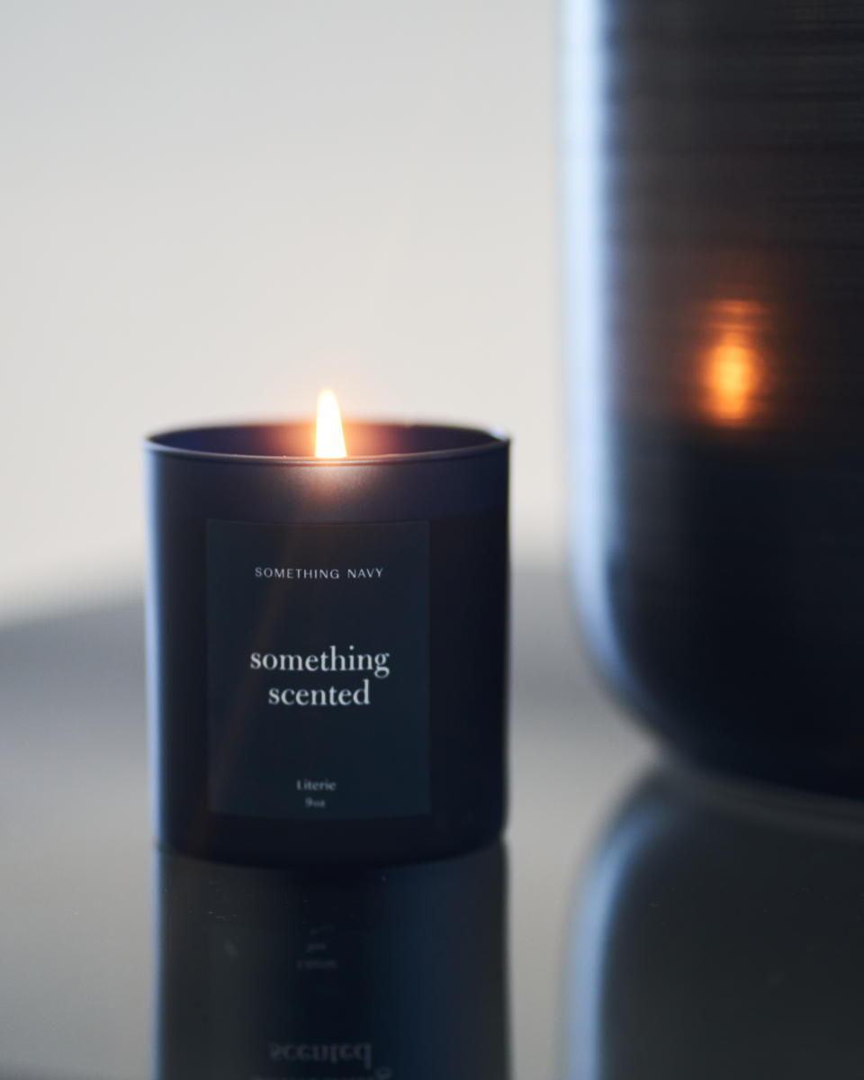 The Literie X Something Navy "Something Scented" candle.