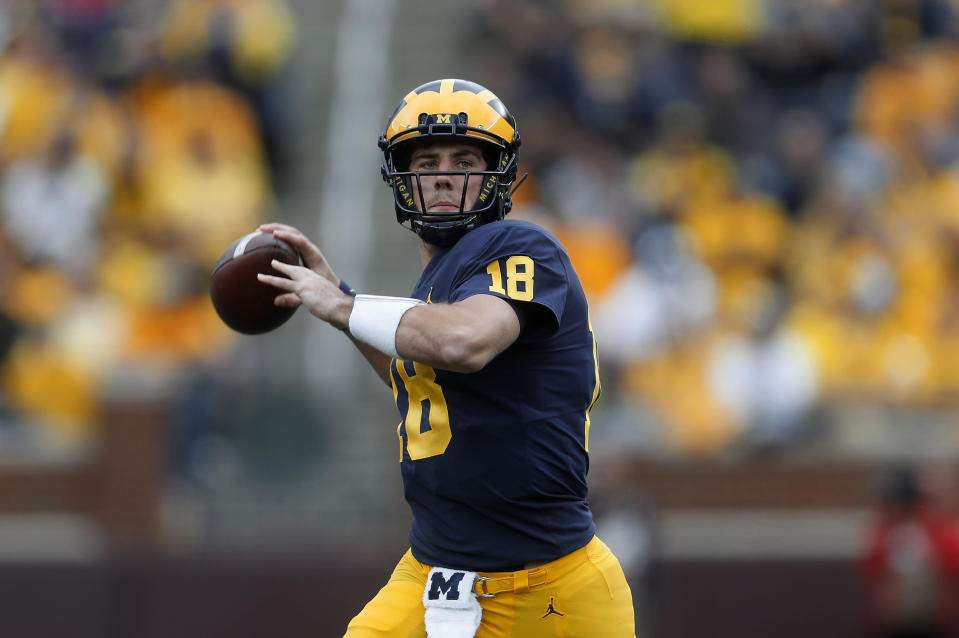 Michigan quarterback Brandon Peters is taking his talents elsewhere. (AP Photo/Paul Sancya)