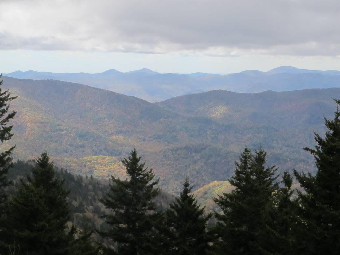 The western North Carolina mountains are seen from a lookout on the Blue Ridge Parkway in Asheville, North Carolina, on Friday, Oct. 21, 2016.