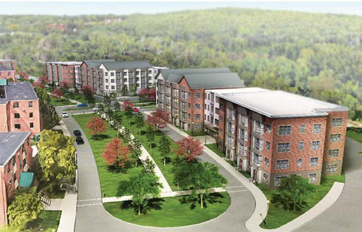 Rendering showing the proposed redevelopment of Curtis Apartments.