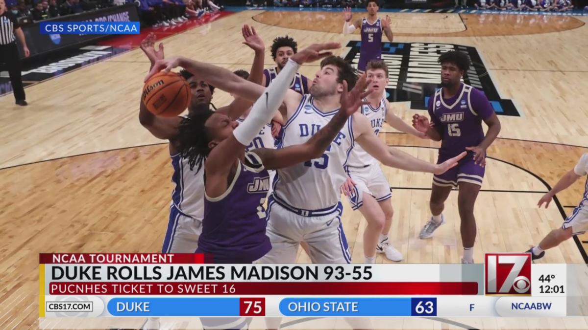 Duke cruises past James Madison 93-55 for a Sweet 16 spot