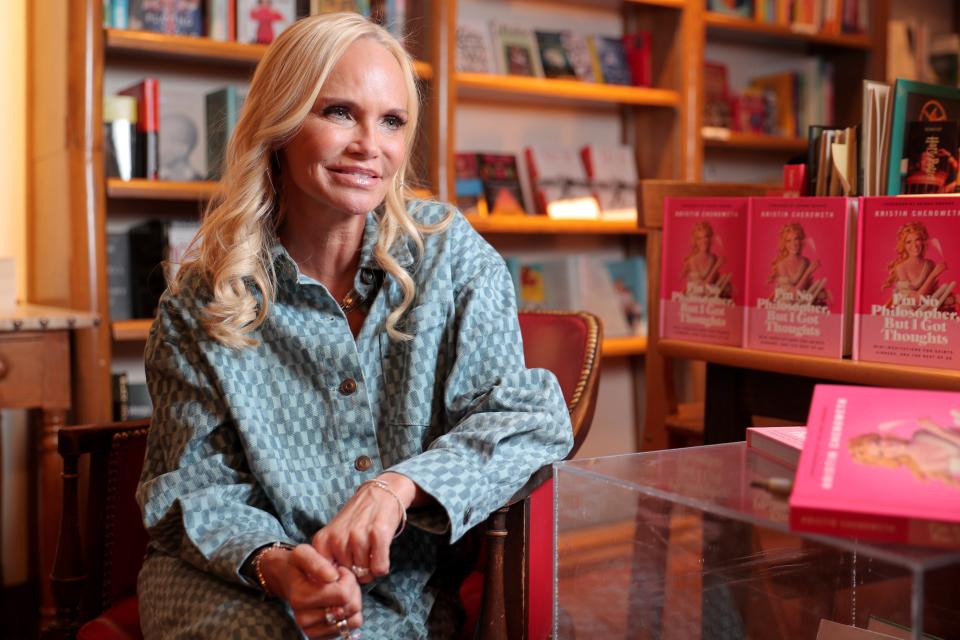 Kristin Chenoweth is interviewed Monday before a book signing for her new book inside Full Circle Bookstore in Oklahoma City.
