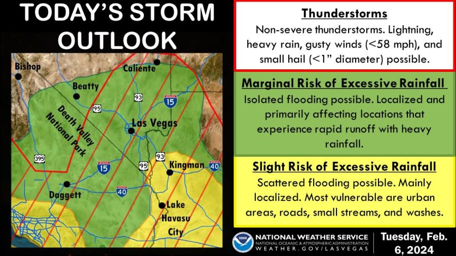 <em>Moisture from the atmospheric river will for a second day push through So. California and southern Nevada. (Credit: NWS Las Vegas)</em>