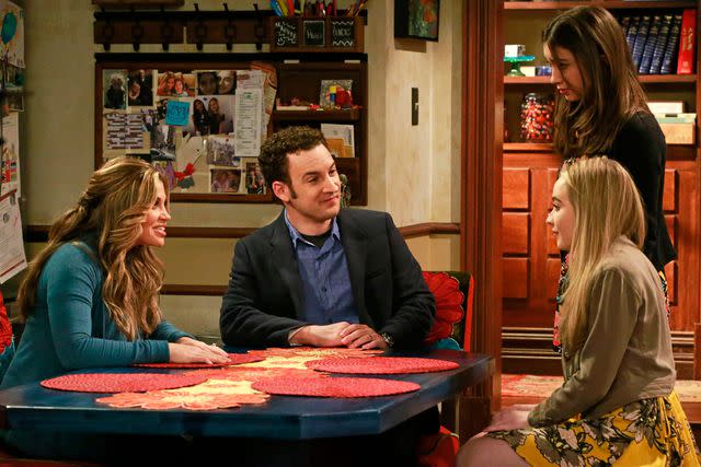 <p>Mitch Haaseth/Disney Channel via Getty</p> Danielle Fishel, Ben Savage, Rowan Blanchard and Sabrina Carpenter on 'Girl Meets World'