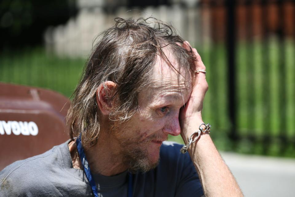 Brent Spradlin became emotional as he talked about being homeless while suffering from colon and throat cancer. June 25, 2019