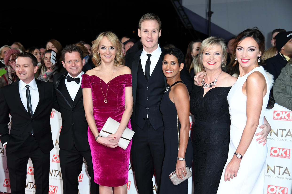 BBC Breakfast presenters Mike Bushell, Louise Minchin, Dan Walker, Naga Munchetty, Carol Kirkwood and Sally Nugent attending the National Television Awards 2017 held at the O2, London. Photo credit should read: Doug Peters/EMPICS Entertainment