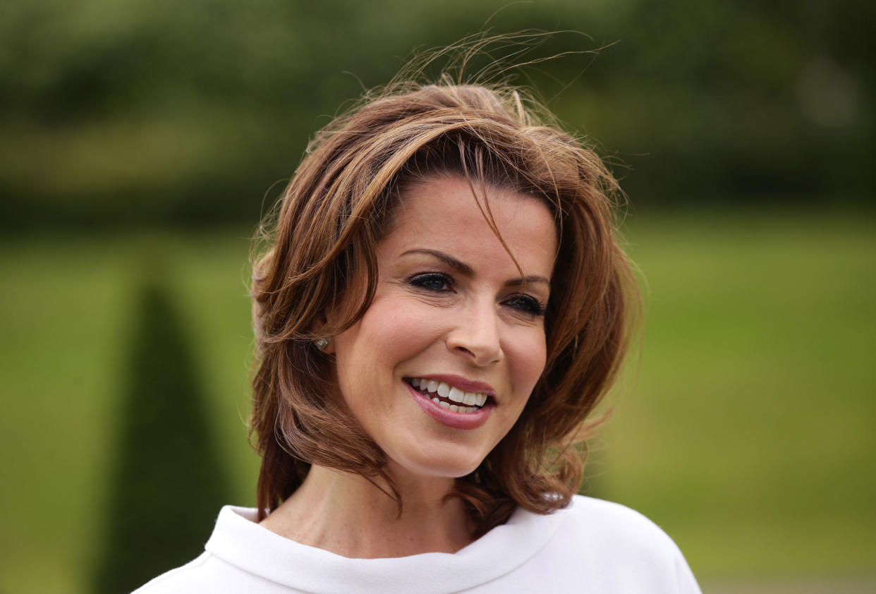 Natasha Kaplinsky, who has been awarded an OBE in the Queen's Birthday Honours List, outside Kensington Palace, London. (Photo by Yui Mok/PA Images via Getty Images)