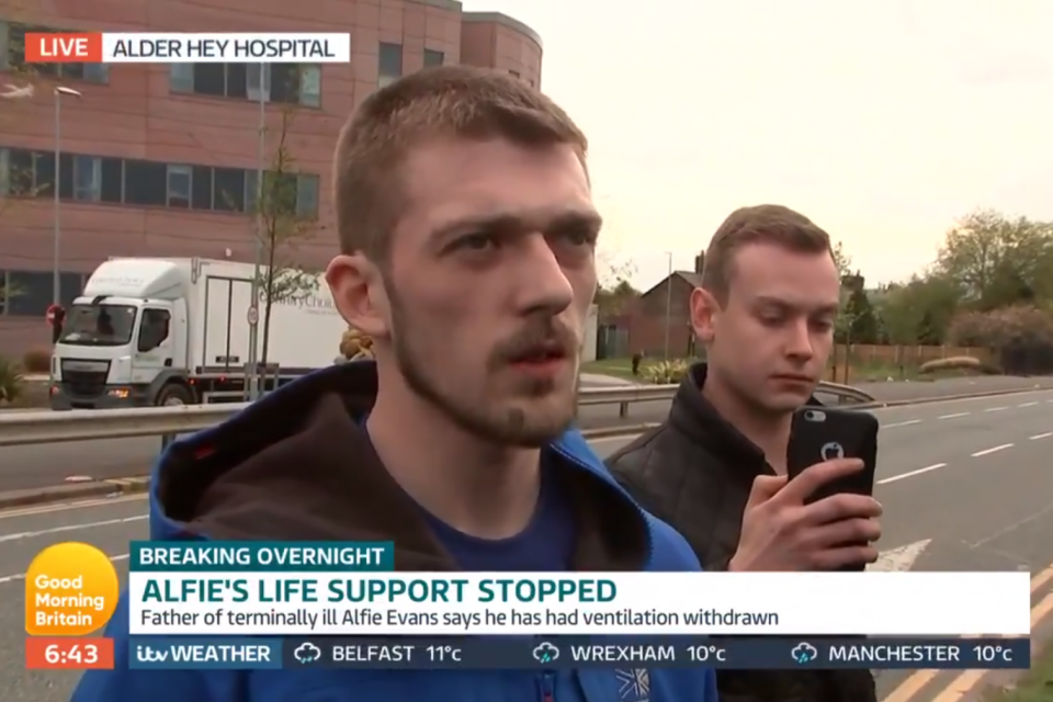 Alfie Evans' father Tom Evans speaks to reporters outside Alder Hey children's hospital (Good Morning Britain)