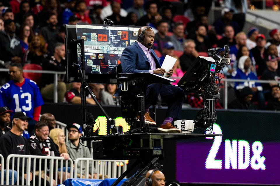 ATLANTA, GA - OCTOBER 22: ESPN Field Analyst Booger McFarland during an NFL regular season game against the New York Giants and the Atlanta Falcons at Mercedes-Benz Stadium on October 22, 2018, in Atlanta, GA. (Photo by Ric Tapia/Icon Sportswire via Getty Images)