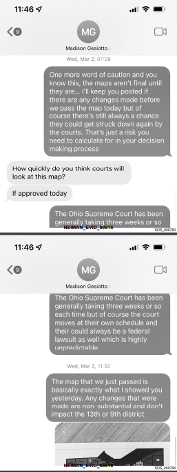 Text messages show how Ohio Secretary of State Frank LaRose kept candidate Madison Gesiotto Gilbert in the loop about the congressional map approved by the Ohio Redistricting Commission.