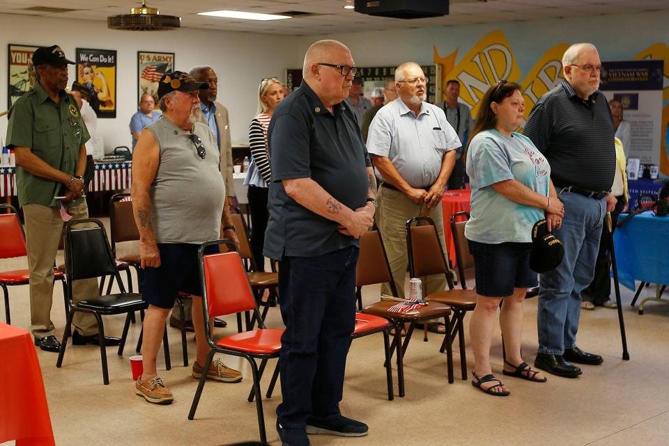 Vietnam War veterans and their families at the conclusion of the Vietnam War Commerative pin ceremony held at Jim Taylor VFW Post 8845 on June 16, 2022, in Fort Smith.