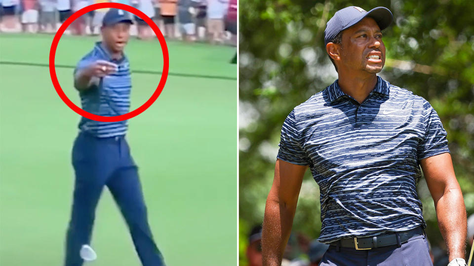 Tiger Woods was not too pleased with the proximity of a cameraman during his opening round at the PGA Championship. Pic: Fox Sports/Getty