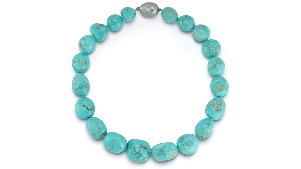 Seaman Schepps Turquoise Necklace with Baroque Gray Pearl Clasp - Credit: Seaman Schepps