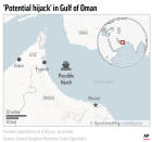 A ship in the Gulf of Oman may have been a hijacking target Tuesday. (AP Graphic)