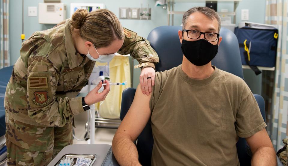 A photo from February of this year shows Brig. Gen. Scott Cain, 96th Test Wing commander, receiving his second dose of the COVID-19 vaccine at Eglin AFB. The AIr Force recently released guidance for Airmen who have opted to separate from the military or who have filed appeals in connection with the Department of Defense mandate for military personnel to receive the COVID-19 vaccine.