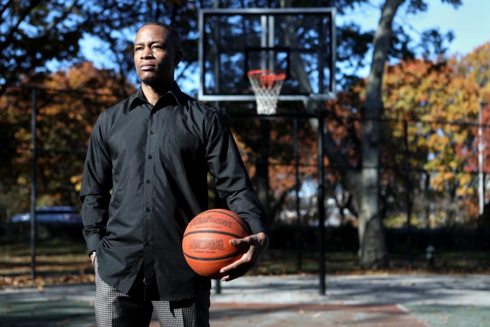 Keshon Moore at the 76th Street Basketball Courts in Manhattan, where he often played while in high school and college.