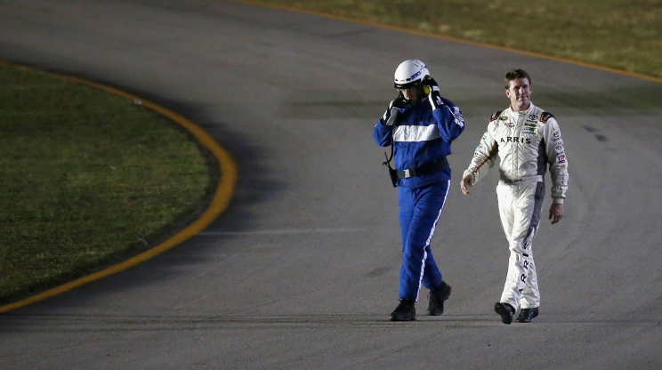 Carl Edwards walks at Homestead. (Via Fox Sports)