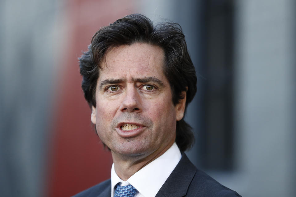 Pictured here, AFL CEO Gillon McLachlan speaking to the media at a press conference.