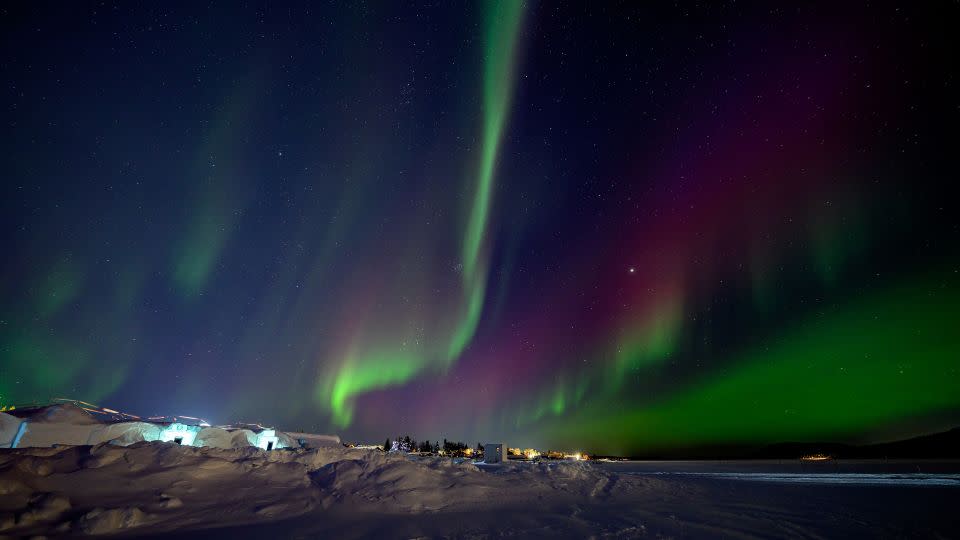 The Northern Lights danced in the skies over Jukkasjarvi, Sweden, on December 15.  -Roy Rochlin/Getty Images