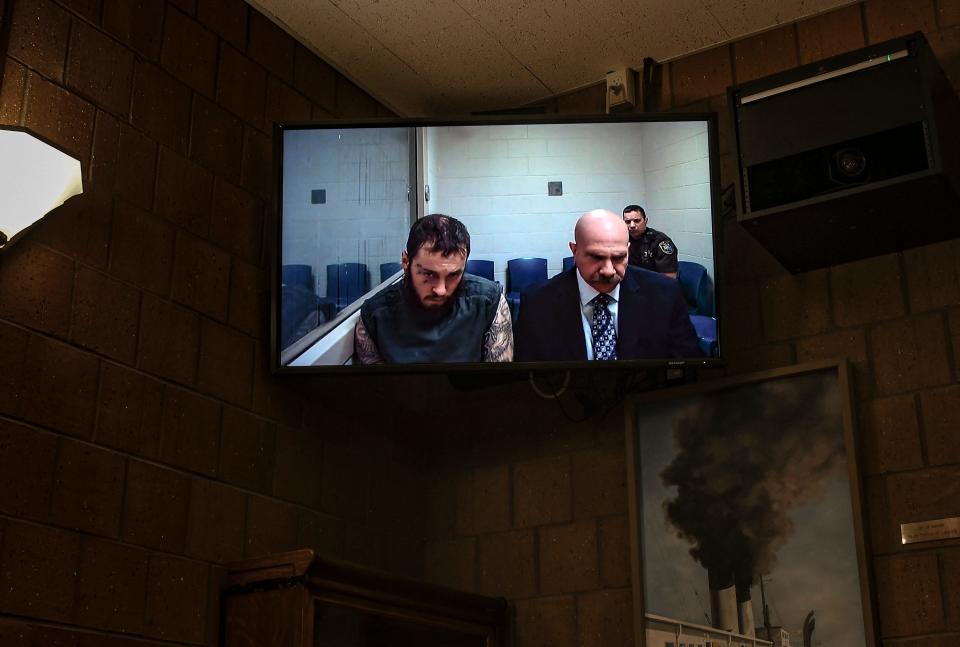 Kiernan Brown, 27, of Delta Township appears with attorney Keith Watson of the Ingham County Public Defender's Office via teleconference from the Eaton County jail Tuesday, May 14, 2019. He was arraigned by Magistrate Mark Blumer in 55th District Court.  He is charged on two counts each of murder and armed robbery.
He's accused of bludgeoning 26-year-old Kaylee Brock at her Delhi Township home on Thursday night and 32-year-old Julie Ann Mooney, of Williamston, at a Meridian Township motel on Friday.
He was ordered held without bond.