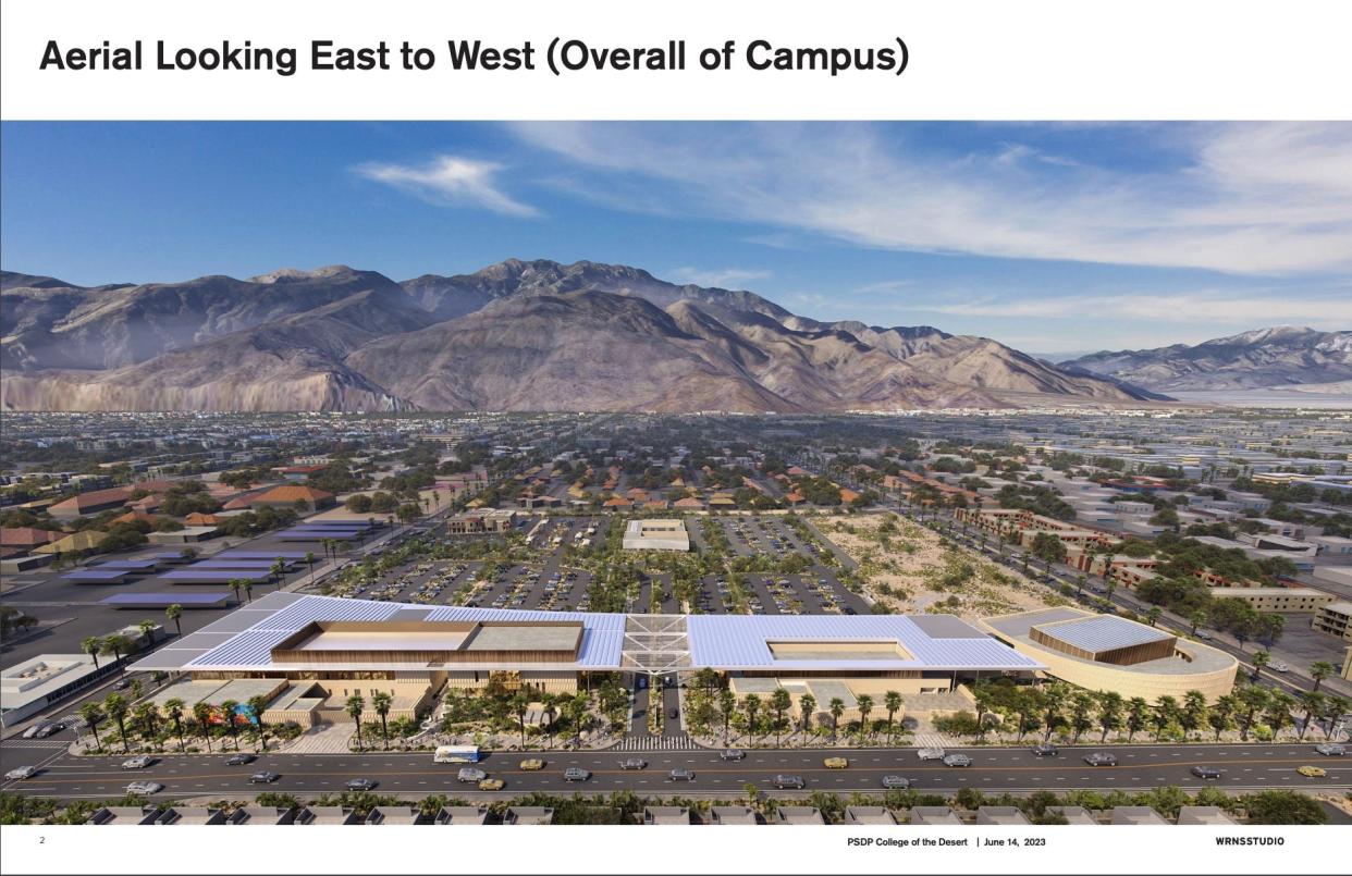 An aerial view released in June 2023 of the planned College of the Desert Palm Springs campus.
