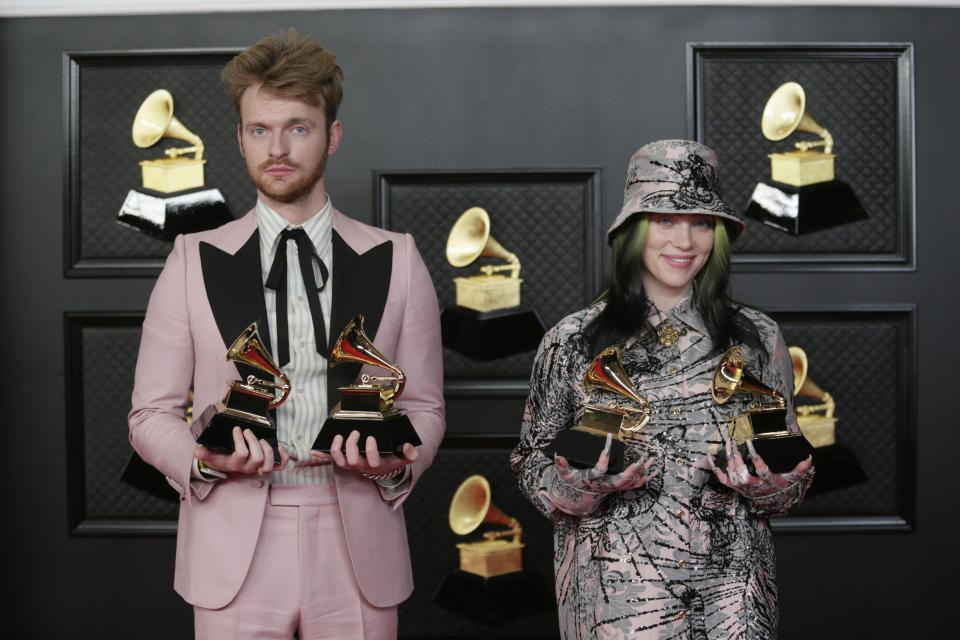 Billie Eilish and Finneas at the 63rd Grammy Awards. (Photo by Francis Specker/CBS via Getty Images)